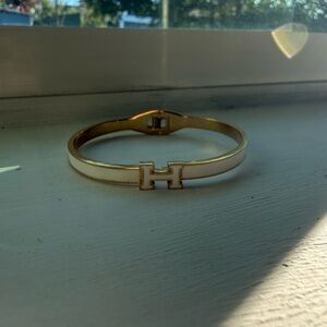 Gold-Tone Bracelet with White Enamel H Accent